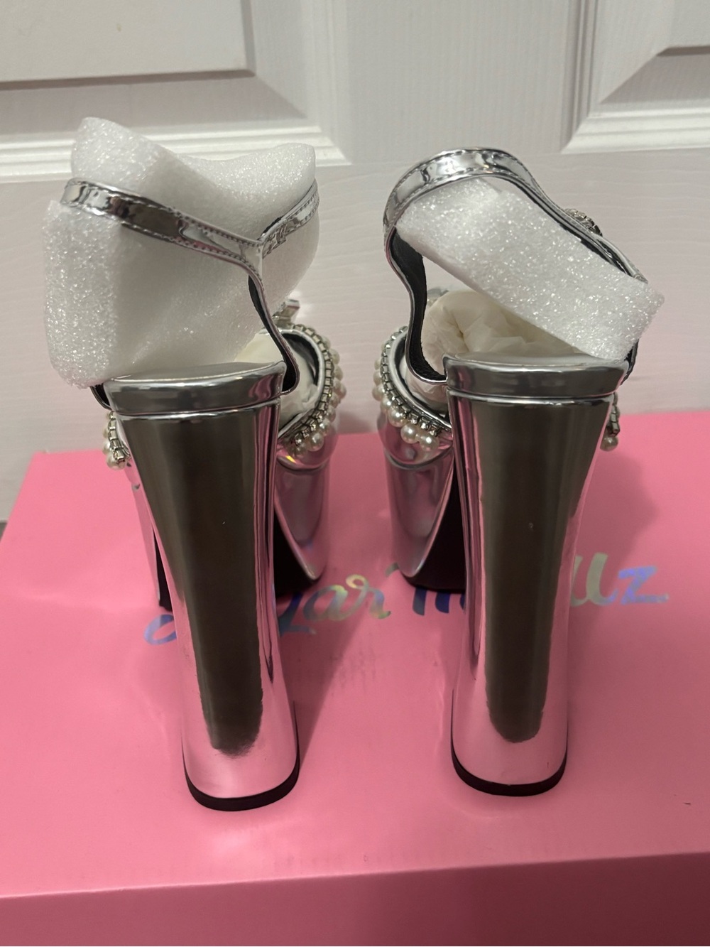 NIB Dolls Kill / Sugar Thrillz Silver Sweet Revelation Platform Heels - Picture 5 of 12